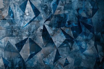 Poster - Abstract diamond texture wallpaper with geometric designs in blue tones. Generative AI