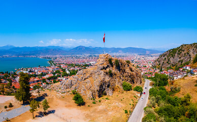 Canvas Print - Fethiye Castle ruins aerial panoramic view in Turkey