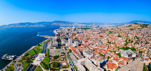 Poster - Izmir city centre aerial panoramic view in Turkey