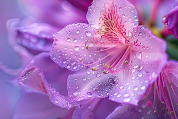 Poster - A detailed shot of a flower with tiny water droplets glistening on its petals, perfect for use in lifestyle and still life photography