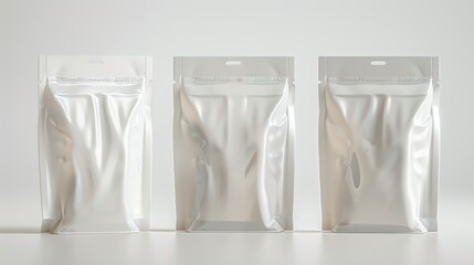 Poster - Three bags containing toothbrushes on a clean white surface, perfect for product photography or illustrations