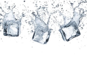 Canvas Print - Three ice cubes splashing into a glass of water