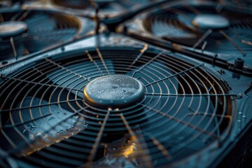 Poster - A close-up view of a fan sitting on top of a stove, possibly in use for ventilation