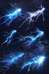 Poster - A close-up shot of a series of lightning flashes on a dark, stormy night