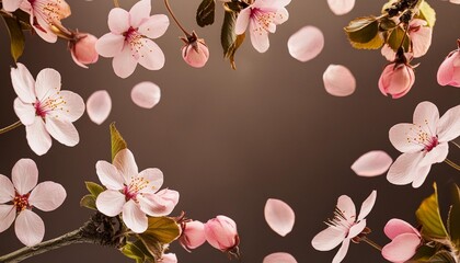 Wall Mural - flying pink flowers and petals frame isolated on transparent background