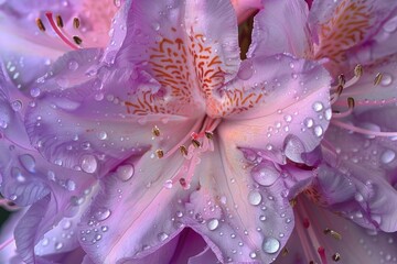 Poster - A detailed shot of a flower with water droplets glistening on its petals, perfect for use in designs focusing on nature, beauty, or everyday life