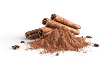Poster - A pile of cinnamon sticks next to a pile of cinnamon powder, great for baking or cooking recipes