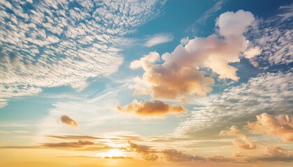 Wall Mural - colorful sky orange blue yellow and soft clouds for background abstract and pastel color