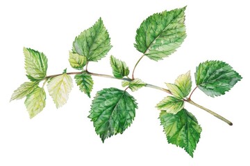 Poster - A watercolor illustration of a branch with lush green leaves, perfect for nature-inspired designs and projects