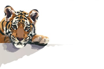 Poster - A tiger relaxing on a white surface