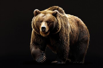 Poster - A large brown bear walking across a black background