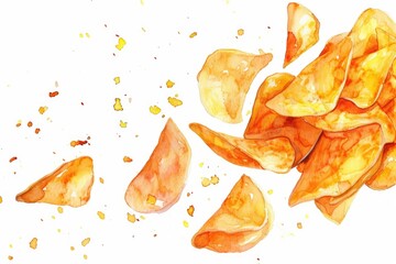 Poster - A watercolor painting of a pile of chips