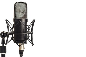 Poster - A close-up shot of a black microphone on a white background, perfect for music or audio-related projects