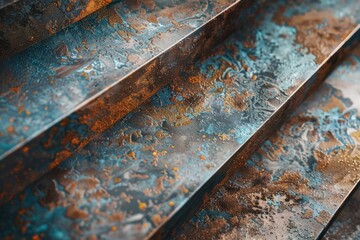 Aufkleber - A detailed shot of metal stairs with a worn texture and rusty color, suitable for architectural or industrial use