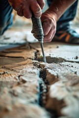 Poster - A person works on a wooden project, focusing on a specific piece