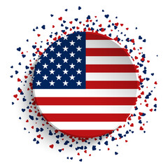 Wall Mural - Round United States flag icon with confetti hearts