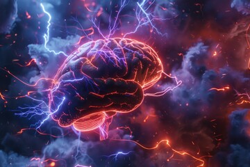 Aufkleber - Illuminated brain with electrical discharge
