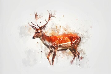 Poster - A watercolor illustration of a deer standing on a plain white background