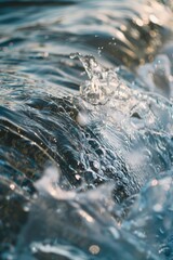 Poster - A detailed view of a wave breaking on the surface of a body of water, with ripples and foam