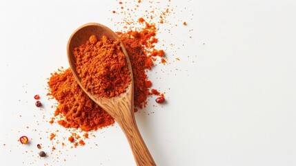 Poster - A wooden spoon filled with spices sits next to a pile of powder, perfect for cooking or baking