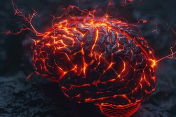 A detailed view of a human brain with a warm, glowing effect