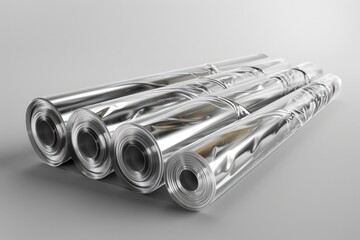Poster - A collection of stacked silver foil rolls, often used for wrapping gifts or packaging products