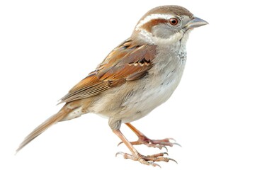 Poster - A brown and white bird perched on a white surface, with feathers fluffed up in a natural pose