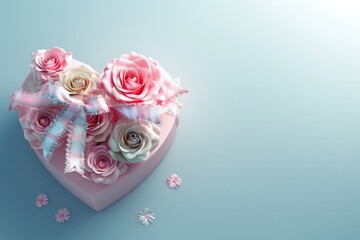 Poster - A romantic gesture - heart-shaped box filled with pink and white roses