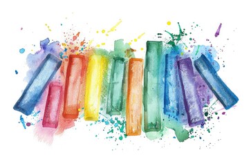 Poster - Colorful box of crayons arranged in a line, ideal for illustrations and designs