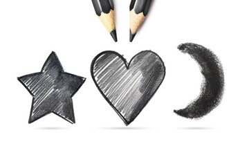 Wall Mural - A simple illustration of a heart, star, and moon made with a pencil