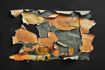 Poster - A close-up shot of a torn paper fragment lying on a black background