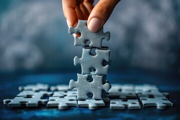 Poster - A person assembling a puzzle with a single piece