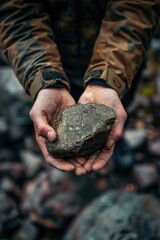 Poster - A person grasping a rock in their hand, possibly for balance or as a keepsake