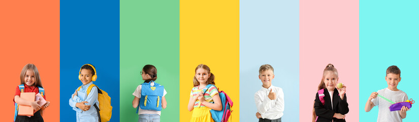 Poster - Set of many schoolchildren on color background