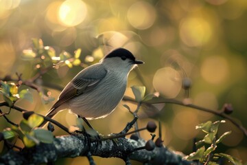 Sticker - A small bird is perched on the branch of a tree, ready to take flight