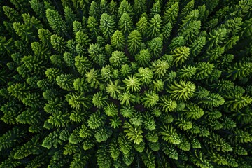 Wall Mural - Aerial view of a single pine tree standing tall in its surroundings