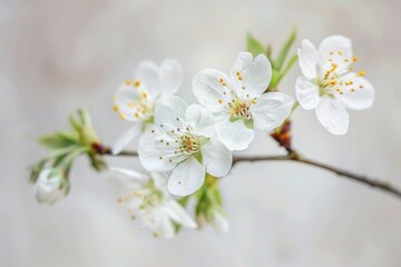 Poster - Close-up shot of a single white flower growing on a thin branch, great for decorating or branding purposes
