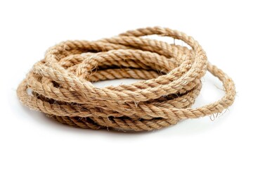 Poster - A close-up view of a rope on a white surface, ideal for use in designs and presentations where texture and detail are important