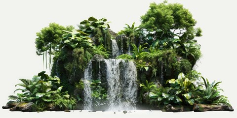 Wall Mural - A serene waterfall scene with lush green plants and trees surrounding it, perfect for nature-inspired designs or travel-related projects