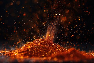 Poster - A pile of golden powder scattered on a dark surface