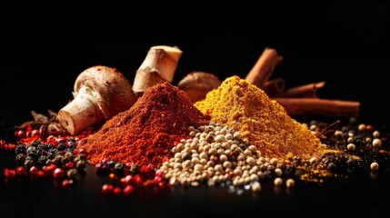 Poster - A collection of various spices arranged on a dark surface