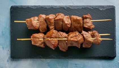 Wall Mural - grilled meat beef skewers shish kebab on white and transparent background