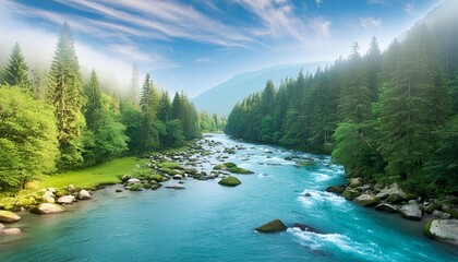 Wall Mural - natural river in the forest background