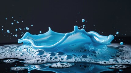Poster - A close-up shot of a blue liquid splash on a black surface, suitable for use in abstract art or design contexts
