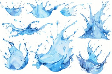 Poster - A close-up view of blue water splashes on a white background, perfect for use in designs related to water, beauty, or wellness