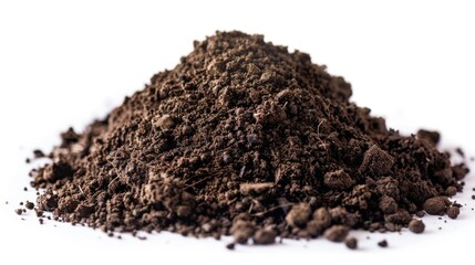 Poster - A pile of dirt sits on a clean and white surface, perfect for use in illustrations or designs where earthy tones are needed