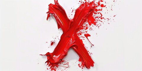 Wall Mural - A single red paint letter 'X' on a white background, suitable for use in various graphic designs