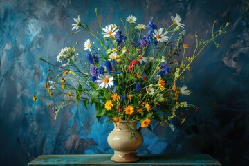 Wall Mural - A decorative vase filled with various colored flowers