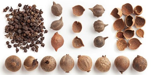 Poster - Close-up shot of various nuts and seeds arranged on a white surface