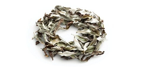 Poster - A wreath made from dried leaves placed on a clean white surface, ideal for decoration or design projects